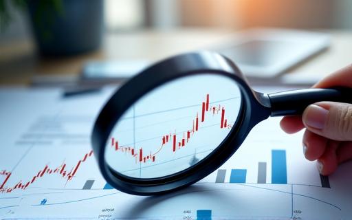 A magnifying glass over a business chart, symbolizing analysis.